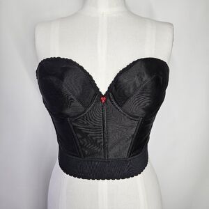 Carnival Size 38C Corset Bra Vintage Black Longline Strapless Low Back Satin